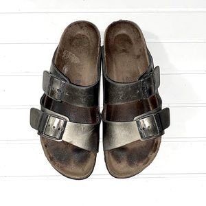 Birkenstock Arizona Leather Two Strap Metallic Sandal